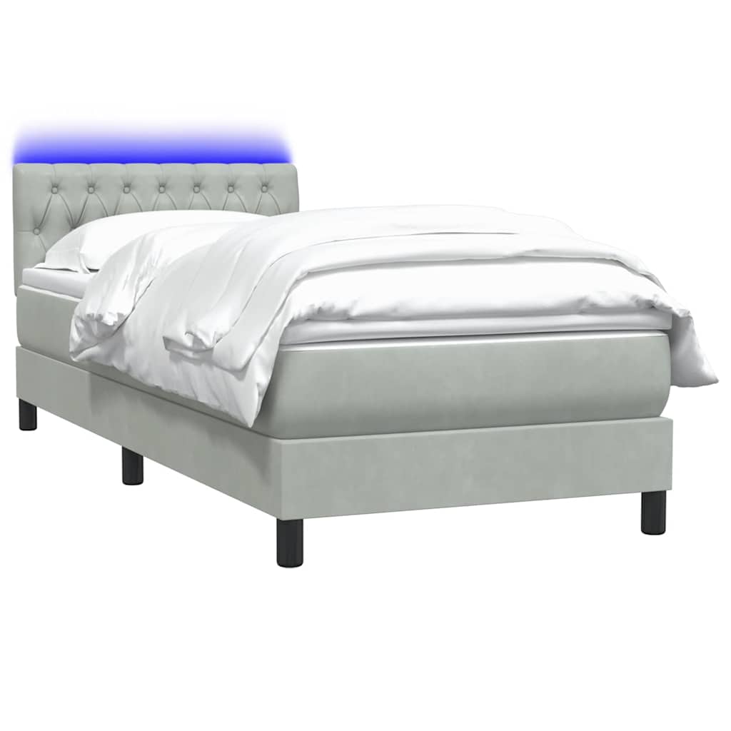Box Spring krevet s madracem i LED svijetlo sivi 90x220 cm baršun