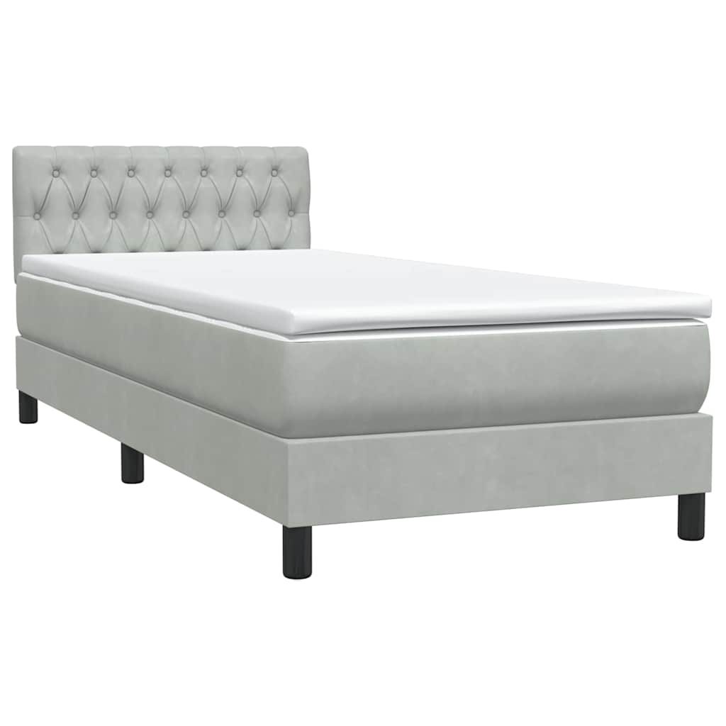 Box Spring krevet s madracem i LED svijetlo sivi 90x220 cm baršun
