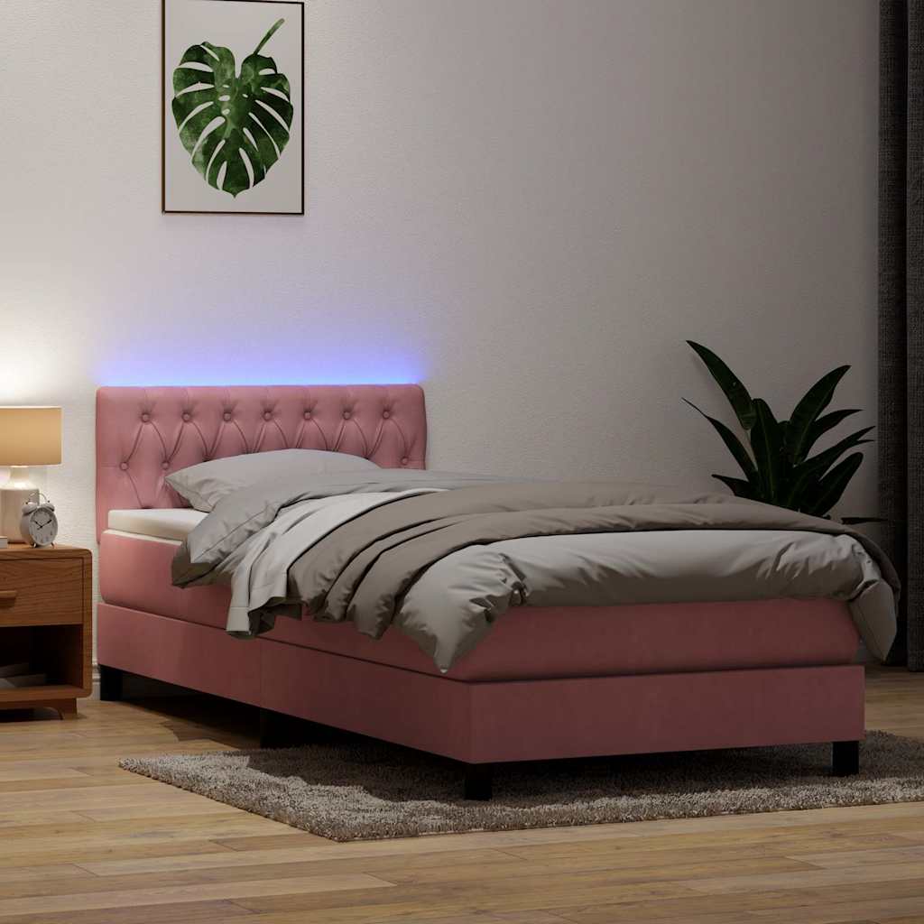 Box Spring krevet s madracem i LED ružičasti 90x220 cm baršunasti