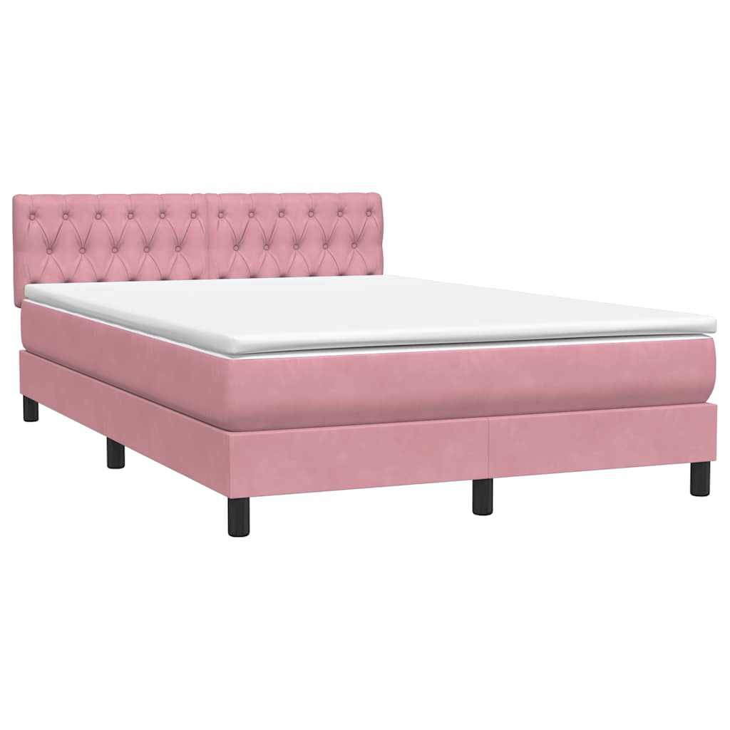 Box Spring krevet s madracem i LED ružičasti 140x220 cm baršun