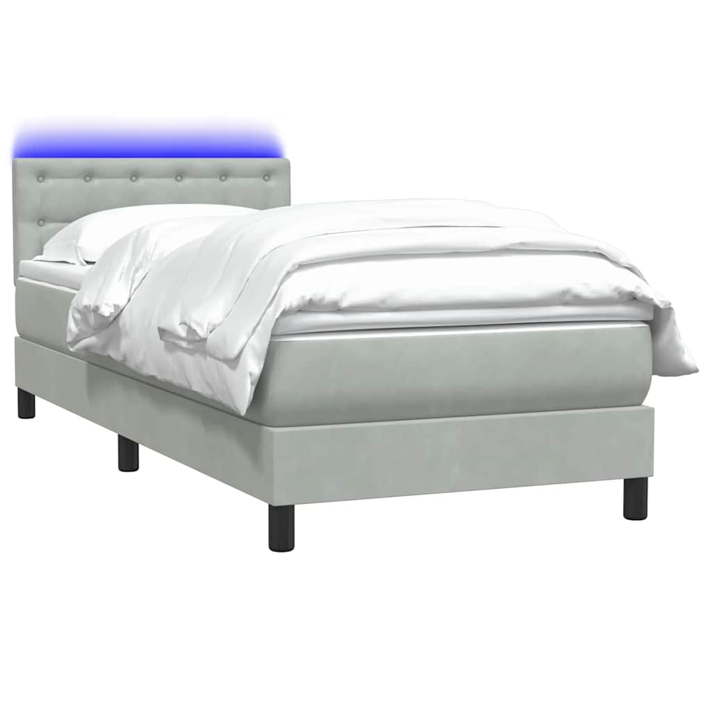 Box Spring krevet s madracem i LED svijetlo sivi 80x210 cm baršun