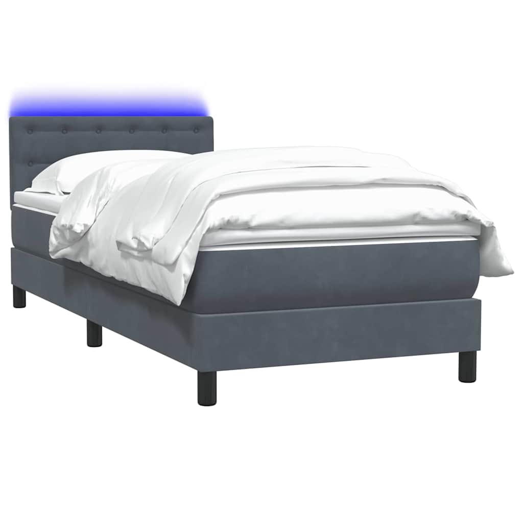 Box Spring krevet s madracem i LED tamno sivi 80x210 cm baršun