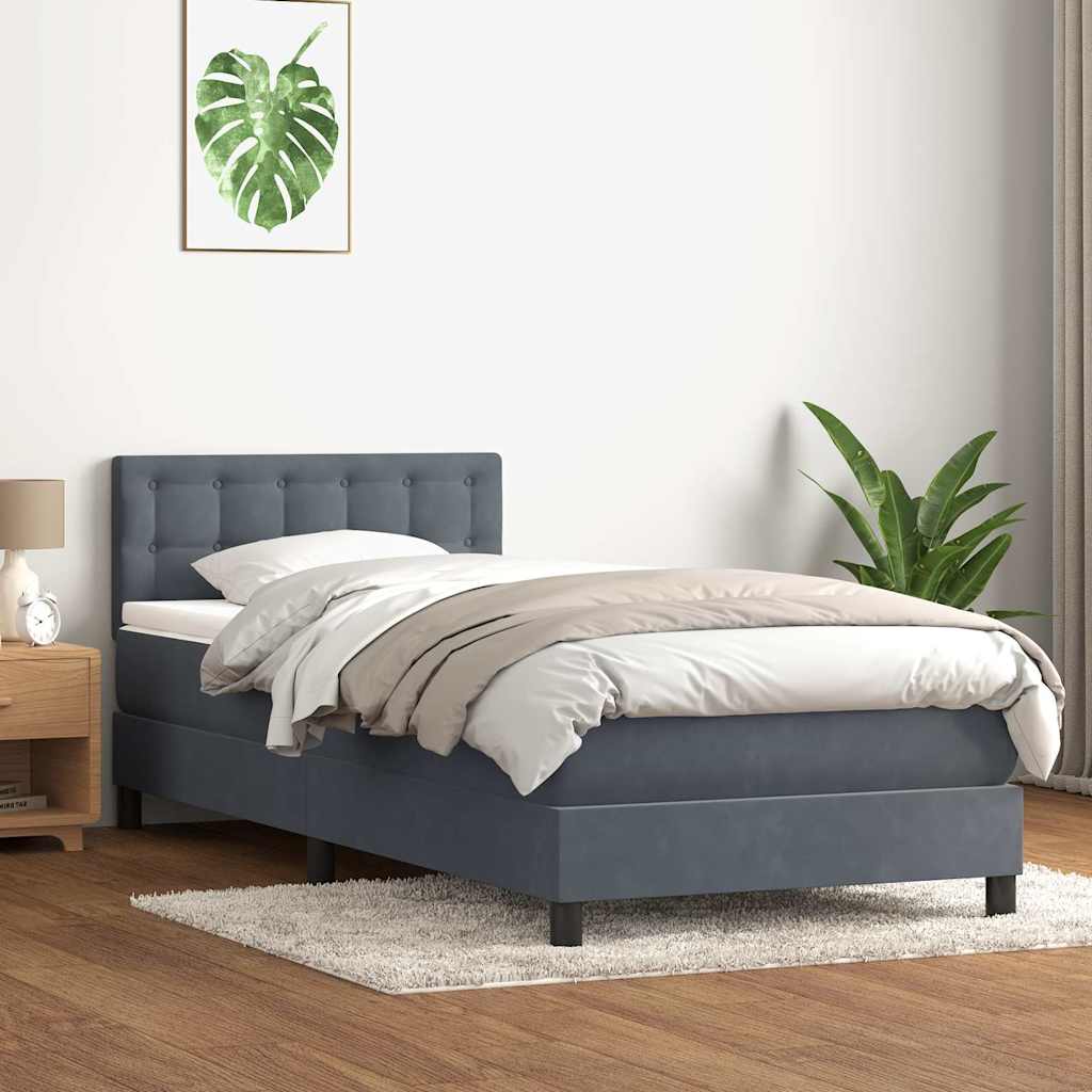 Box Spring krevet s madracem i LED tamno sivi 80x210 cm baršun
