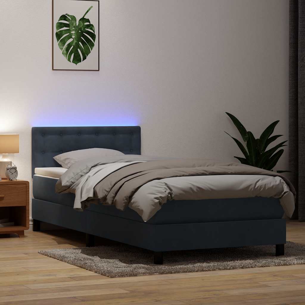 Box Spring krevet s madracem i LED tamno sivi 80x210 cm baršun