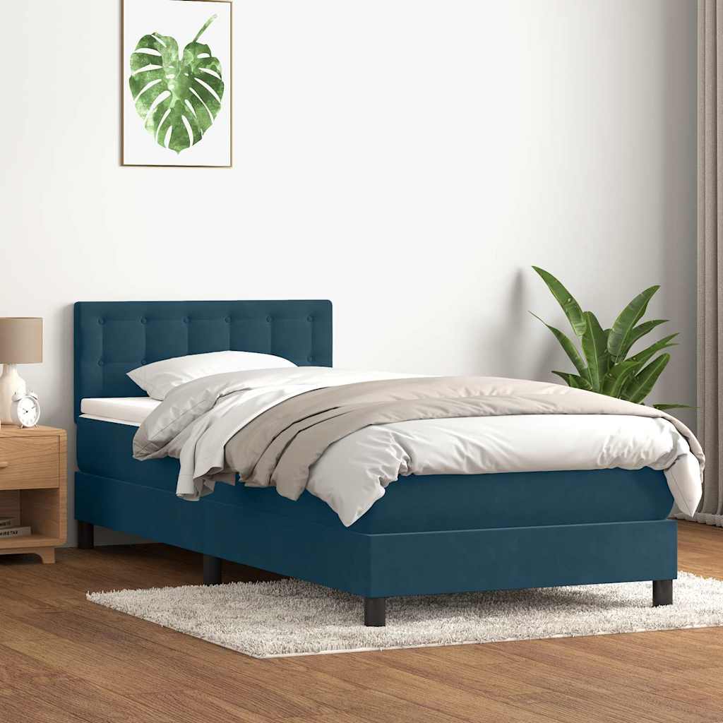 Box Spring krevet s madracem i LED tamnoplavi 80x210 cm baršun