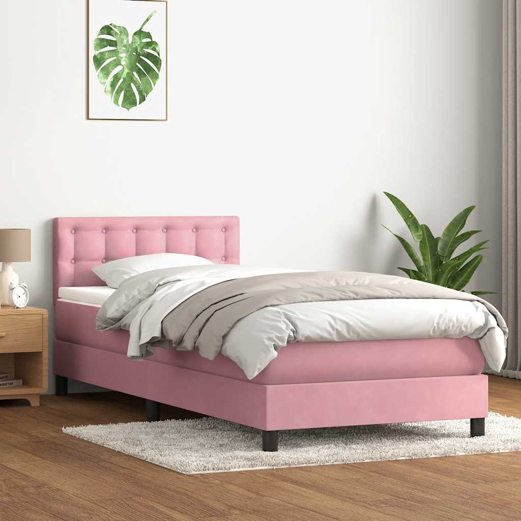 Box Spring krevet s madracem i LED ružičasti 90x210 cm samt