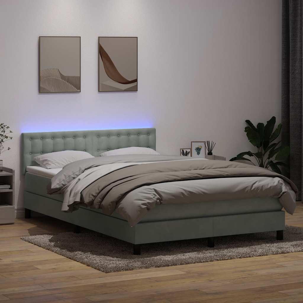 Krevet s oprugama i madracem LED svjetlosivi 160x210 cm baršunasti