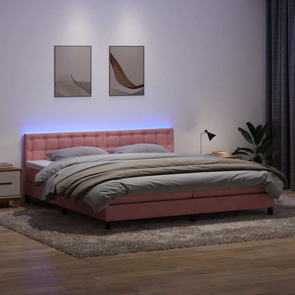 Krevet s oprugama i madracem LED ružičasti 180x210 cm baršunasti