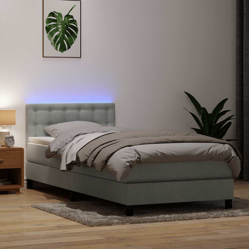 Box Spring krevet s madracem i LED svijetlo sivi 80x220 cm samt