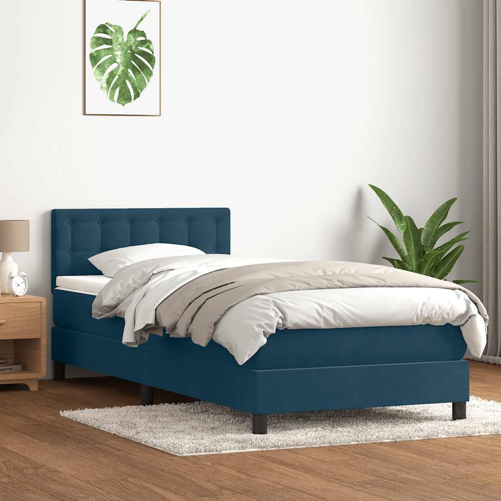Box Spring krevet s madracem i LED tamnoplavi 80x220 cm baršunasti