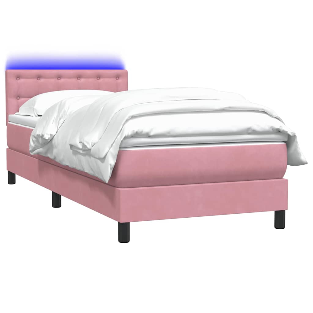 Box Spring krevet s madracem i LED ružičasti 80 x 220 cm baršunasti