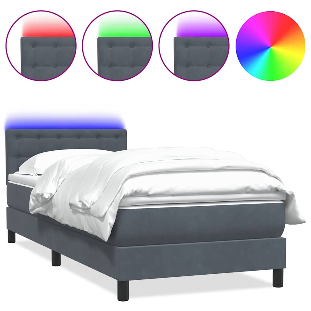Box Spring krevet s madracem i LED tamnosivi 90x220 cm baršunasti