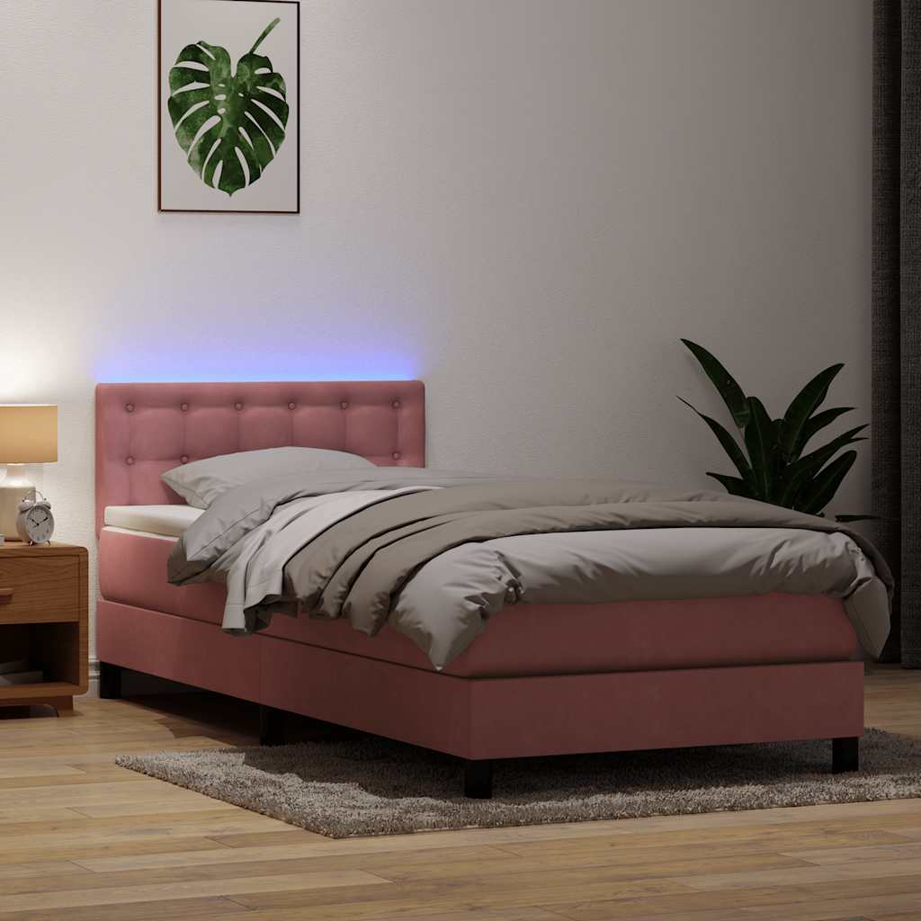 Box Spring krevet s madracem i LED ružičasti 90x220 cm baršunasti
