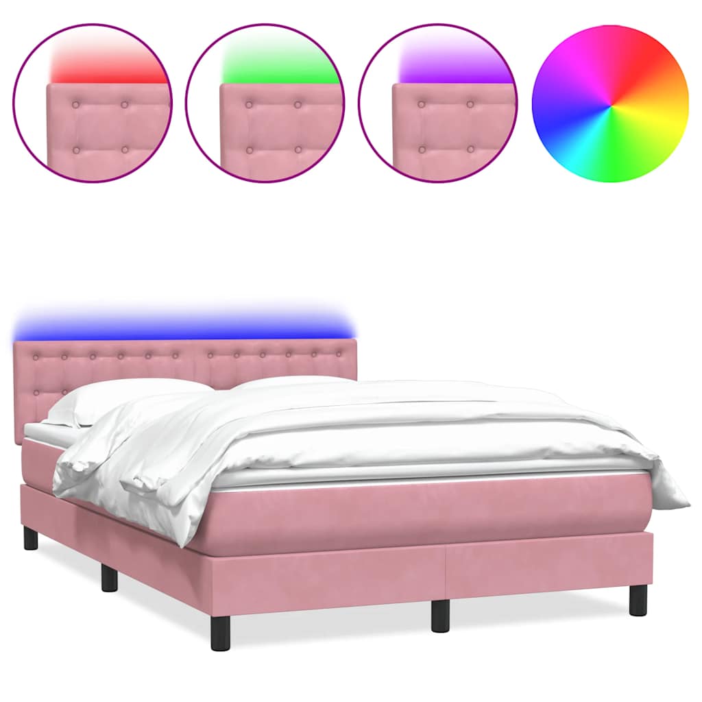 Box Spring krevet s madracem i LED ružičasti 140x220 cm baršun