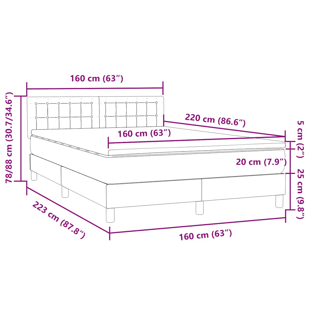 Box Spring krevet s madracem i LED tamno zeleni 160x220 cm baršun