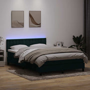 Box Spring krevet s madracem i LED tamno zeleni 160x220 cm baršun