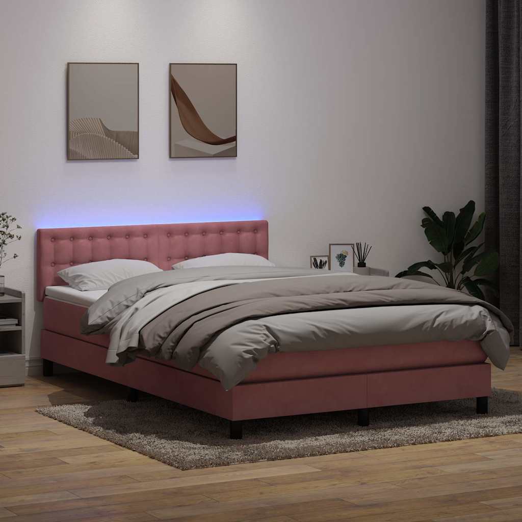 Box Spring krevet s madracem i LED ružičasti 160x220 cm baršun