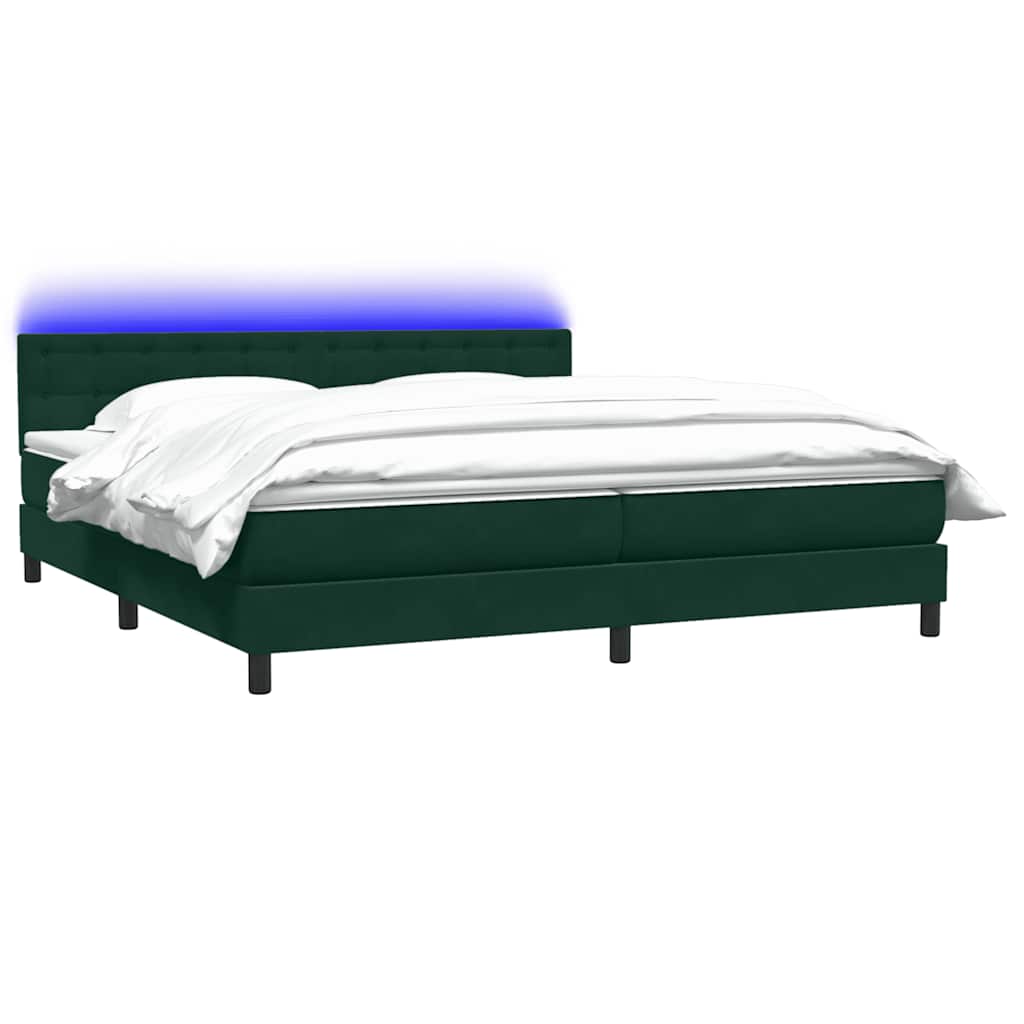 Box Spring krevet s madracem i LED tamno zeleni 180x220 cm baršun