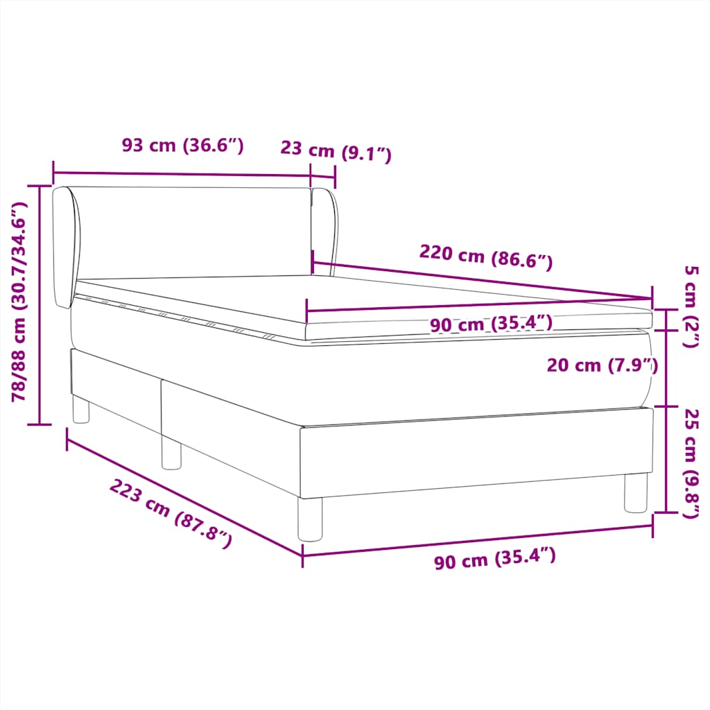 Box spring krevet s madracem tamnosivi 90x220 cm baršunasti