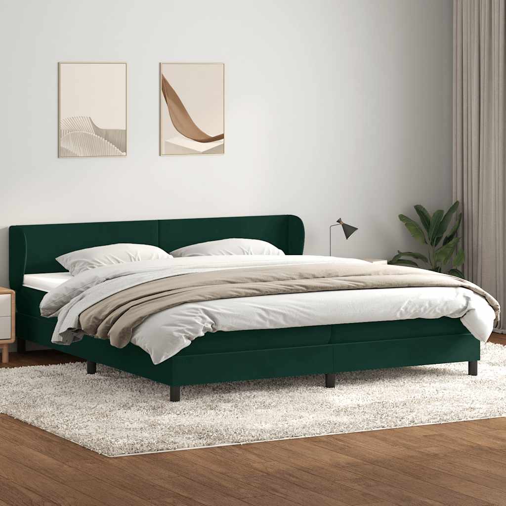 Krevet s oprugama s madracima tamno zeleni 180x220 cm baršun