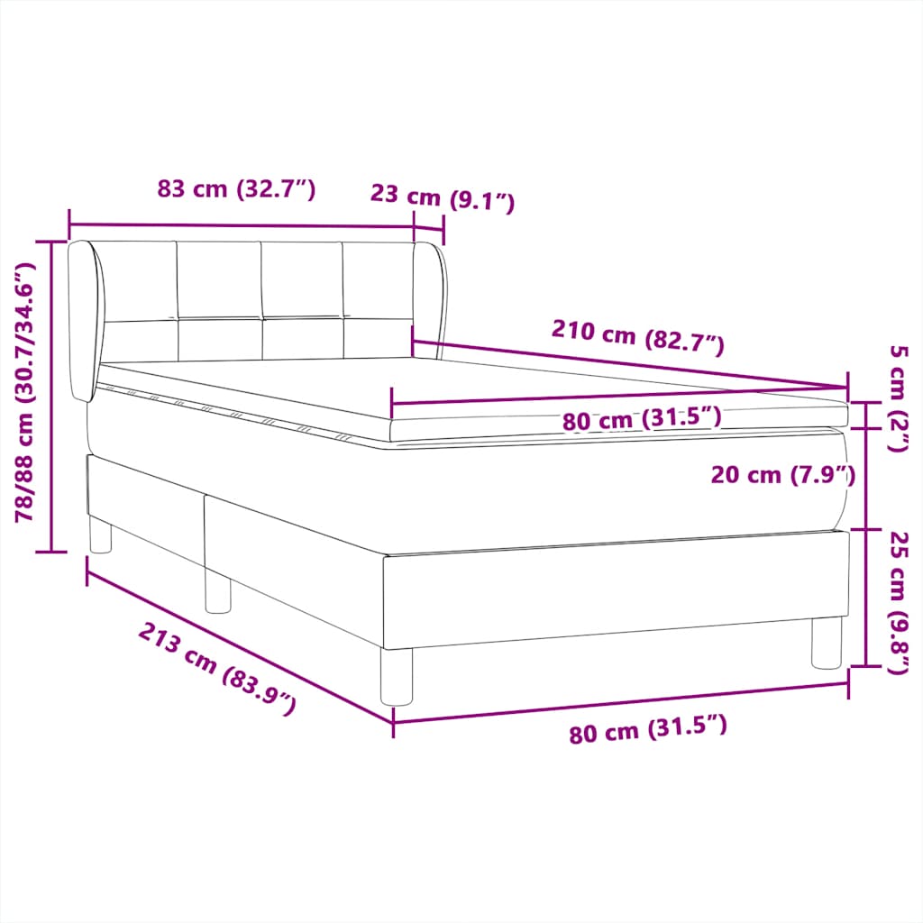 Box Spring krevet s madracem tamno sivi 80x210 cm baršun
