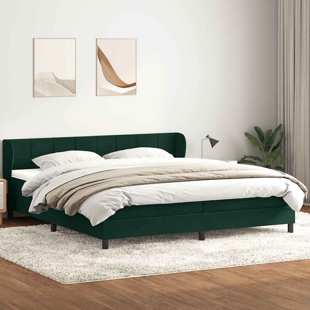 Krevet s oprugama s madracima tamno zeleni 180x220 cm baršun