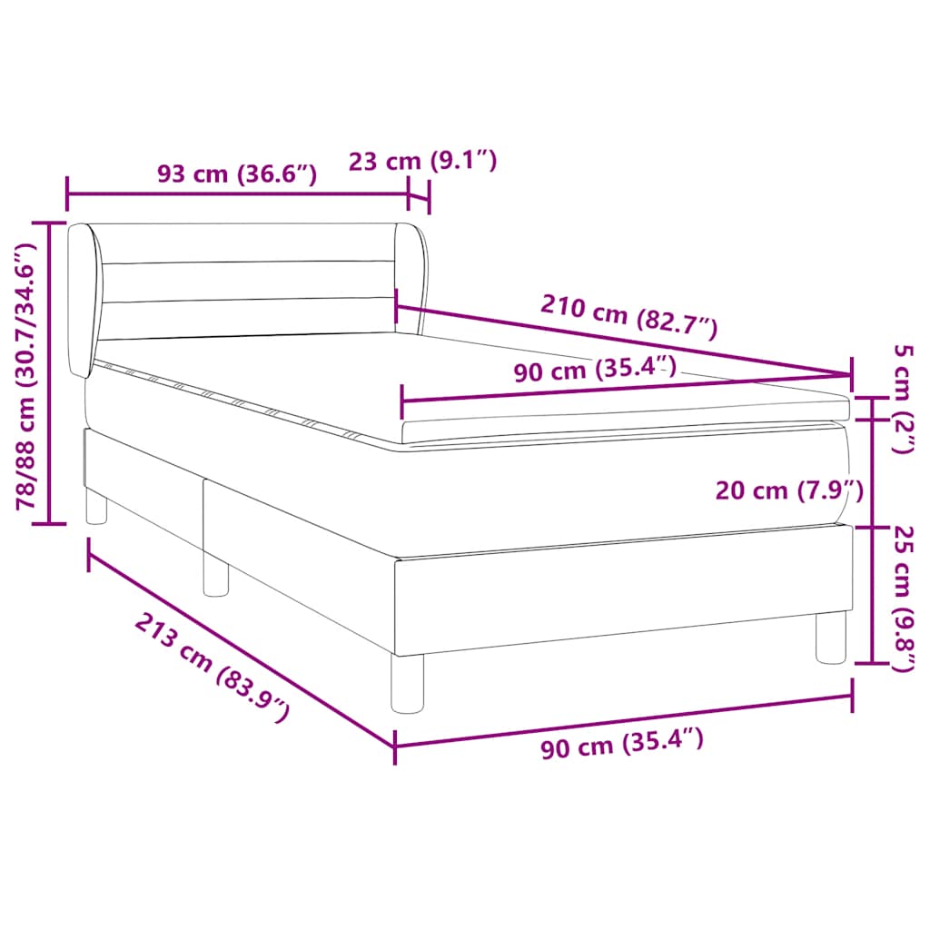 Box Spring krevet s madracem ružičasti 90x210 cm samt