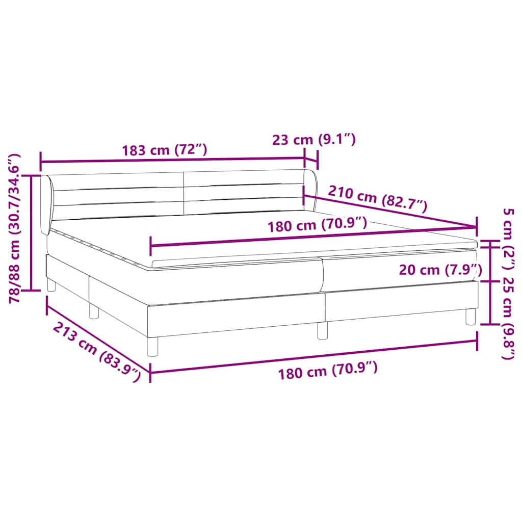 Box Spring krevet s madracima tamno sivi 180x210 cm baršun