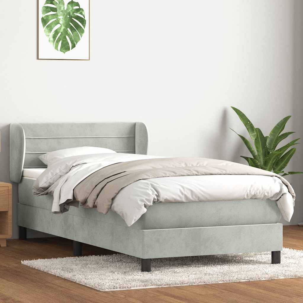 Box Spring krevet s madracem svijetlo sivi 80x220 cm samt