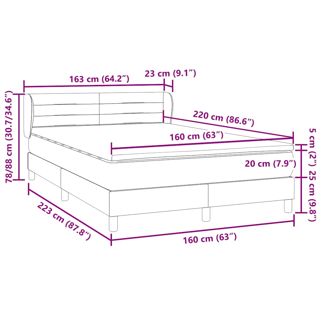 Krevet s oprugama i madracem svjetlosivi 160x220 cm baršunasti