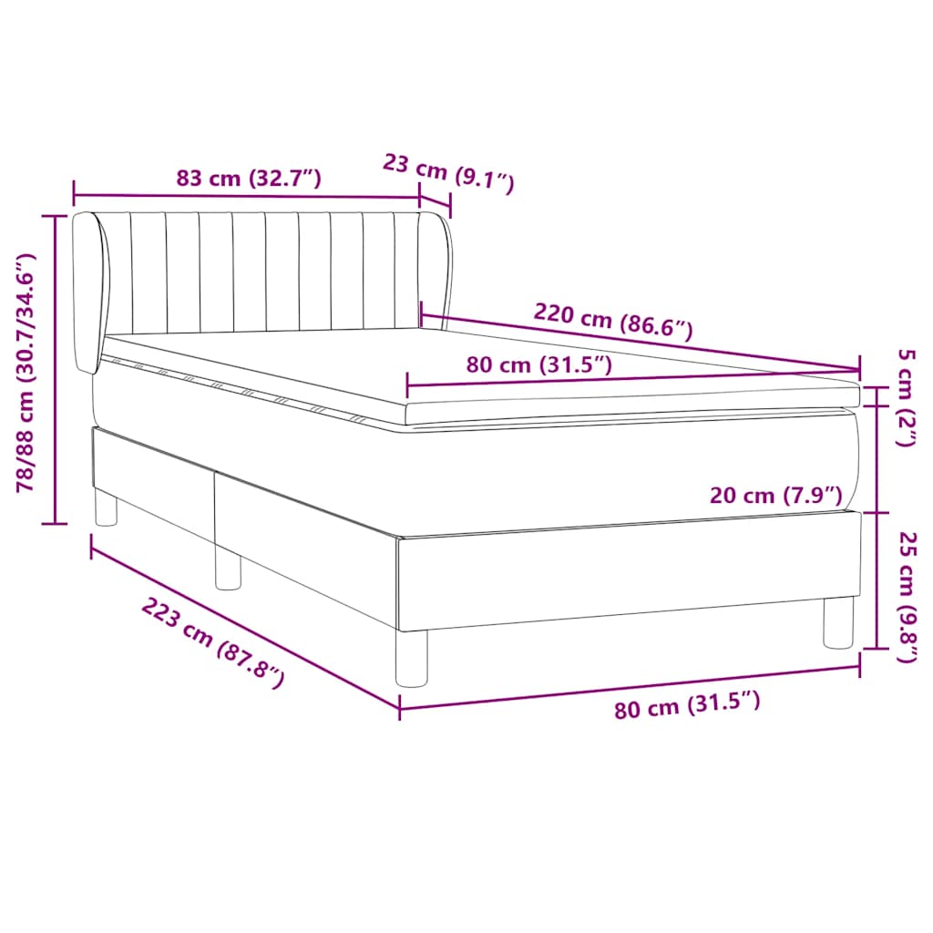 Box Spring krevet s madracem svijetlo sivi 80x220 cm samt