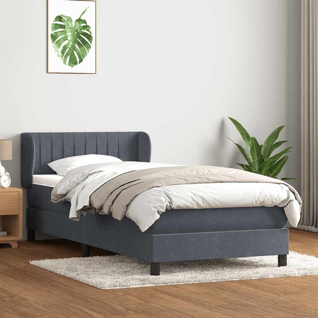 Box spring krevet s madracem tamnosivi 90x220 cm baršunasti
