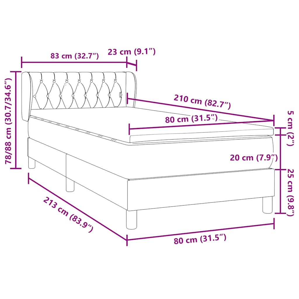 Box Spring krevet s madracem svijetlo sivi 80x210 cm baršun