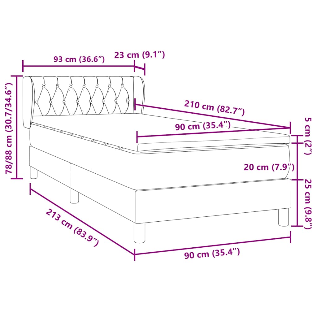 Box Spring krevet s madracem ružičasti 90x210 cm samt