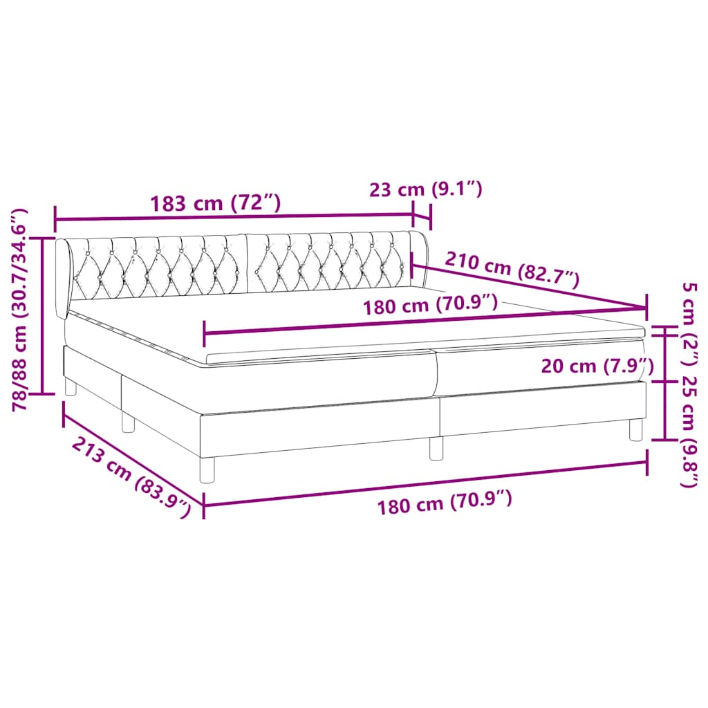 Box Spring krevet s madracima tamno sivi 180x210 cm baršun