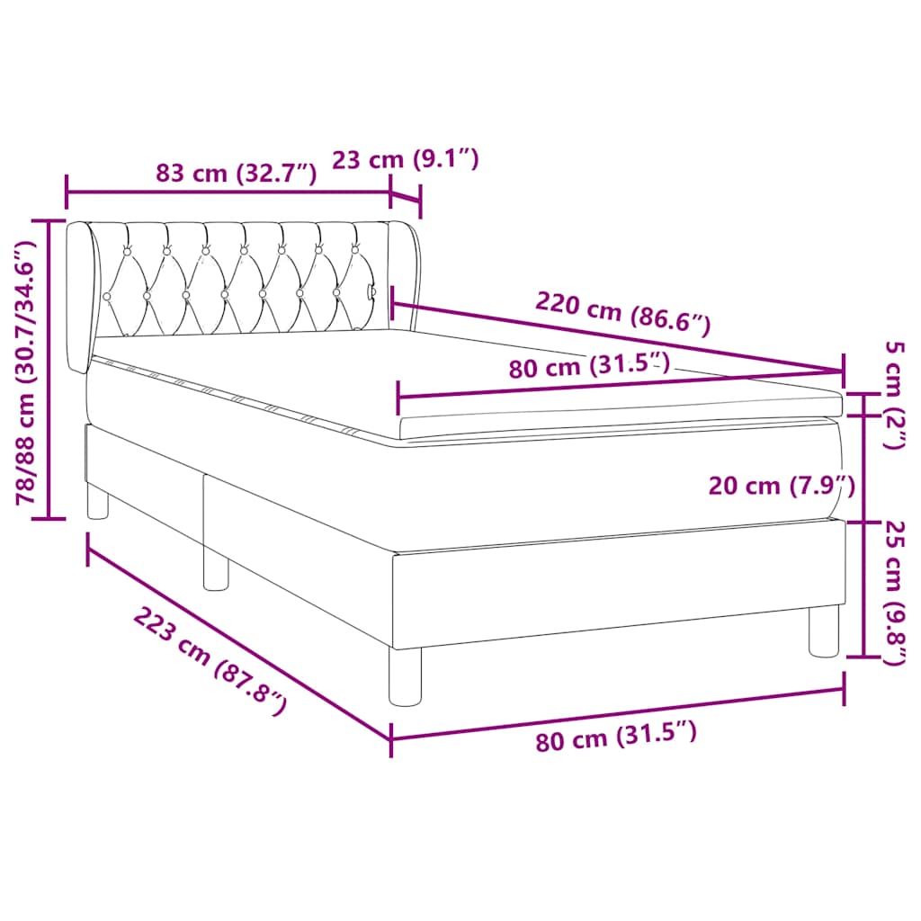 Box Spring krevet s madracem tamnozeleni 80x220 cm baršun