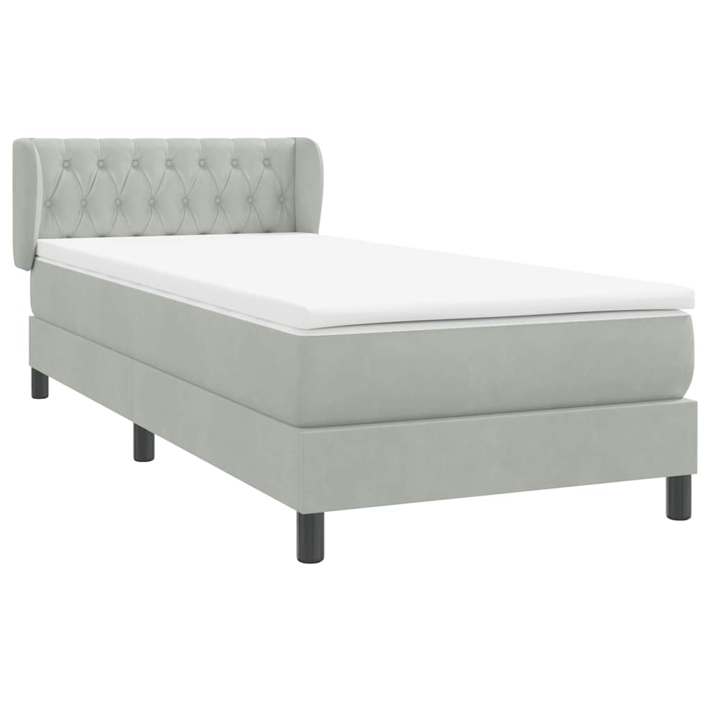 Box Spring krevet s madracem svijetlo sivi 90x220 cm baršun