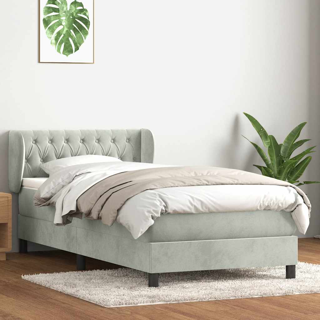 Box Spring krevet s madracem svijetlo sivi 90x220 cm baršun