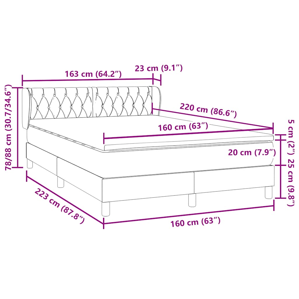 Box Spring krevet s madracem tamno zeleni 160x220 cm baršun