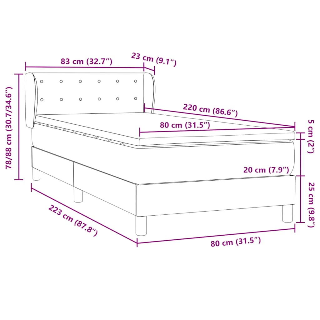 Box Spring krevet s madracem tamnozeleni 80x220 cm baršun