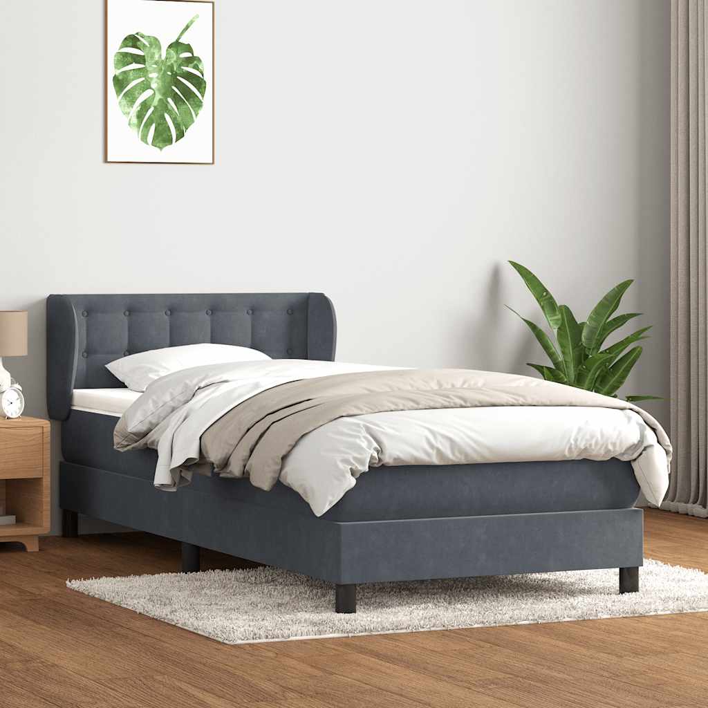 Box spring krevet s madracem tamnosivi 90x220 cm baršunasti