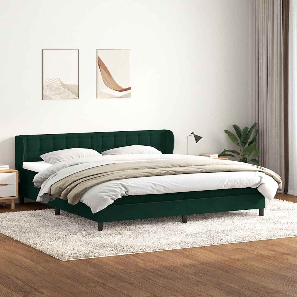 Krevet s oprugama s madracima tamno zeleni 180x220 cm baršun