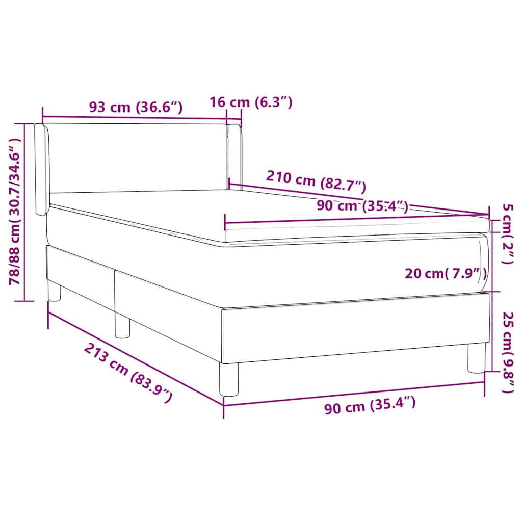 Box Spring krevet s madracem ružičasti 90x210 cm samt