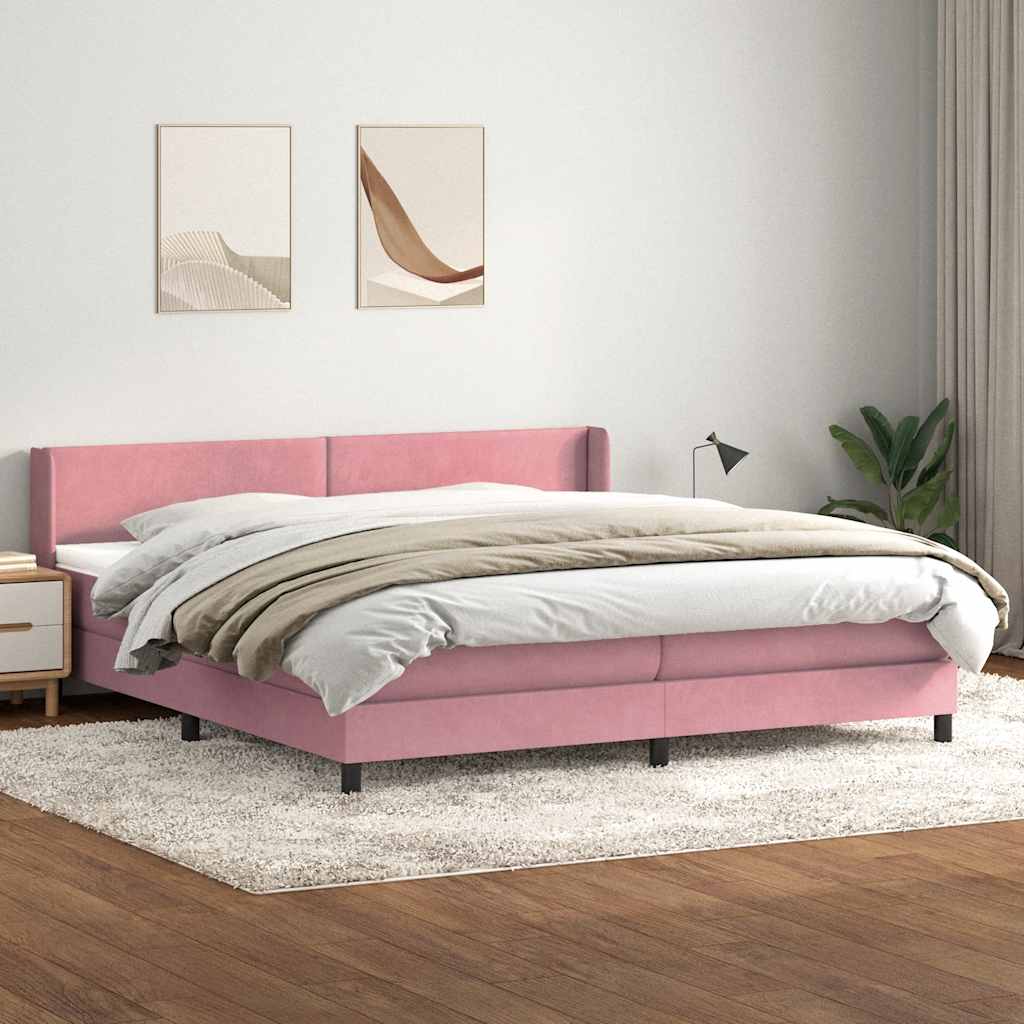 Krevet s oprugama i madracem ružičasti 180x210 cm baršunasti
