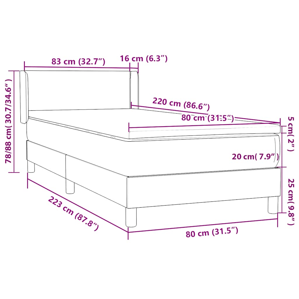 Box spring krevet s madracem crni 80 x 220 cm baršunasti