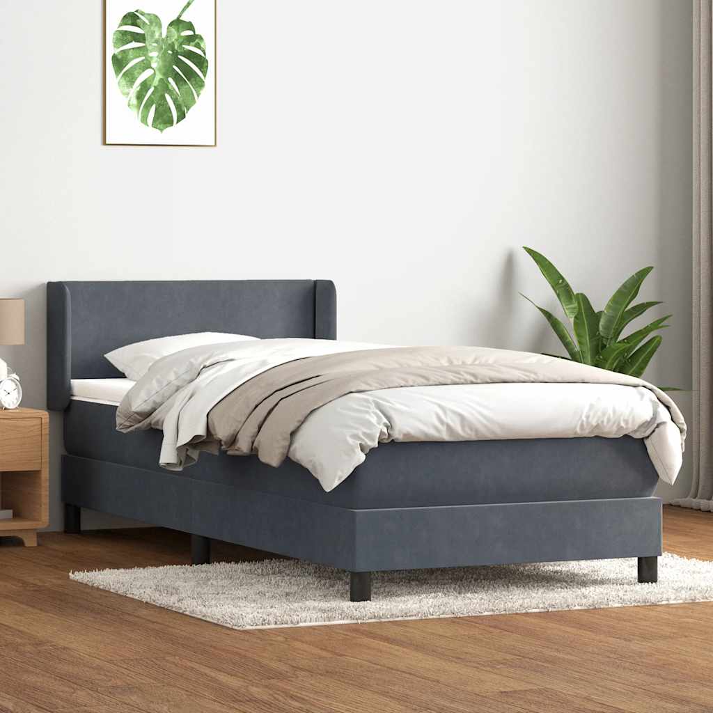 Box spring krevet s madracem tamnosivi 90x220 cm baršunasti