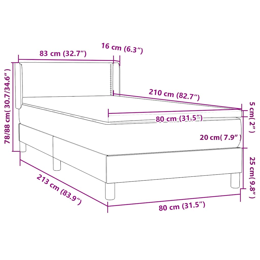 Box Spring krevet s madracem svijetlo sivi 80x210 cm baršun