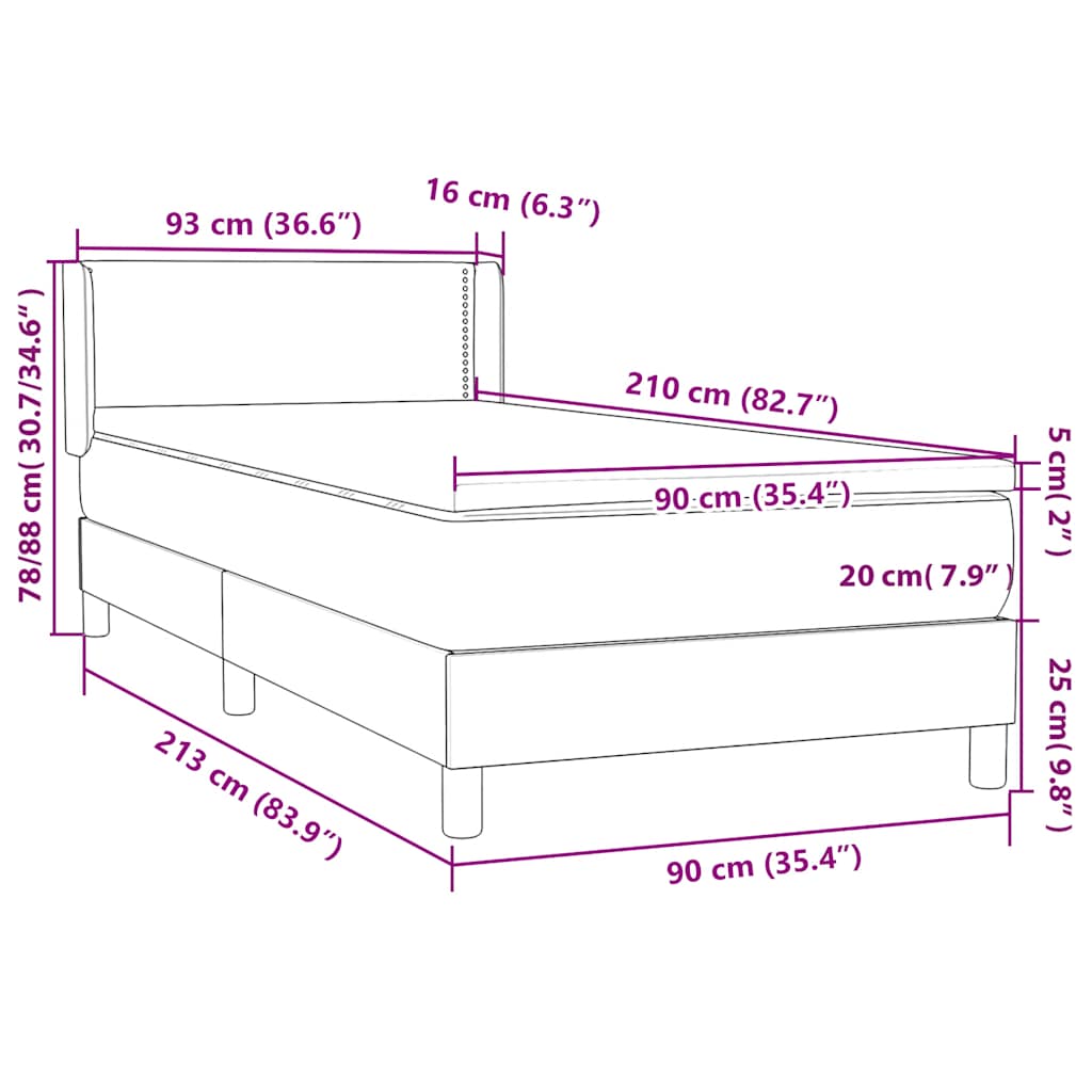 Box spring krevet s madracem crni 90x210 cm baršunasti