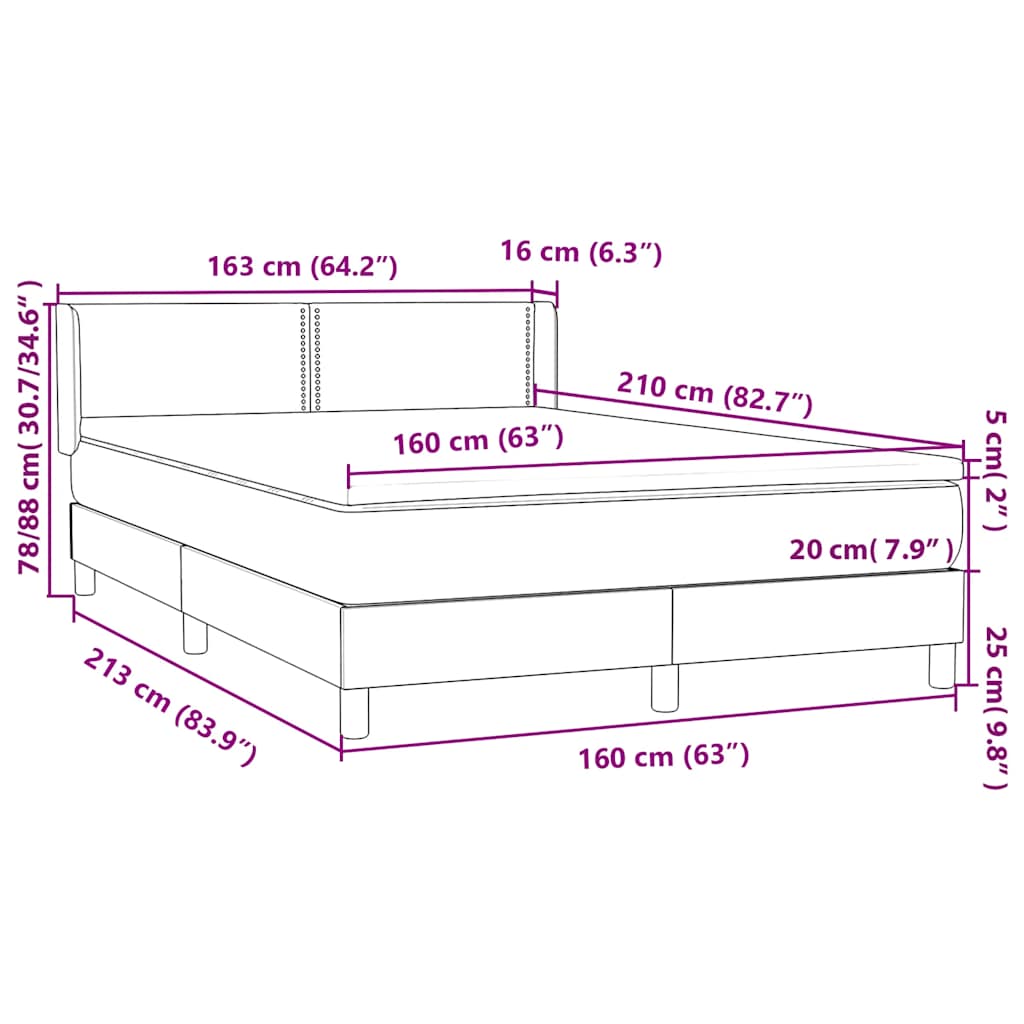 Krevet s oprugama i madracem tamnosivi 160x210 cm baršunasti