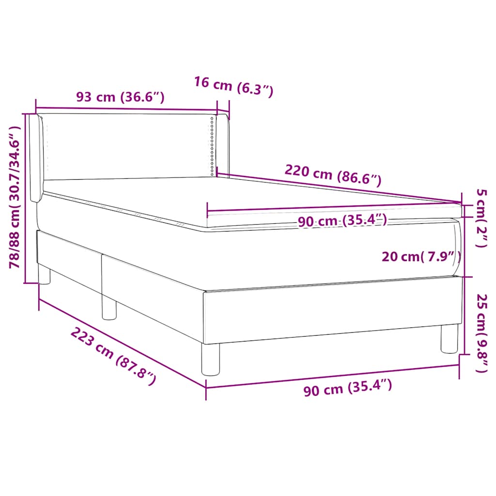 Box Spring krevet s madracem svijetlo sivi 90x220 cm baršun